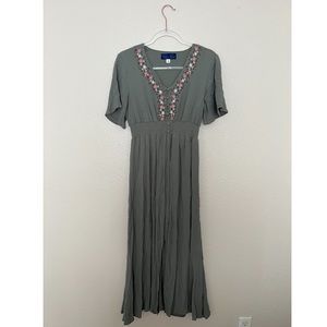 Francesca’s sage green dress with pink embroidered flowers size M